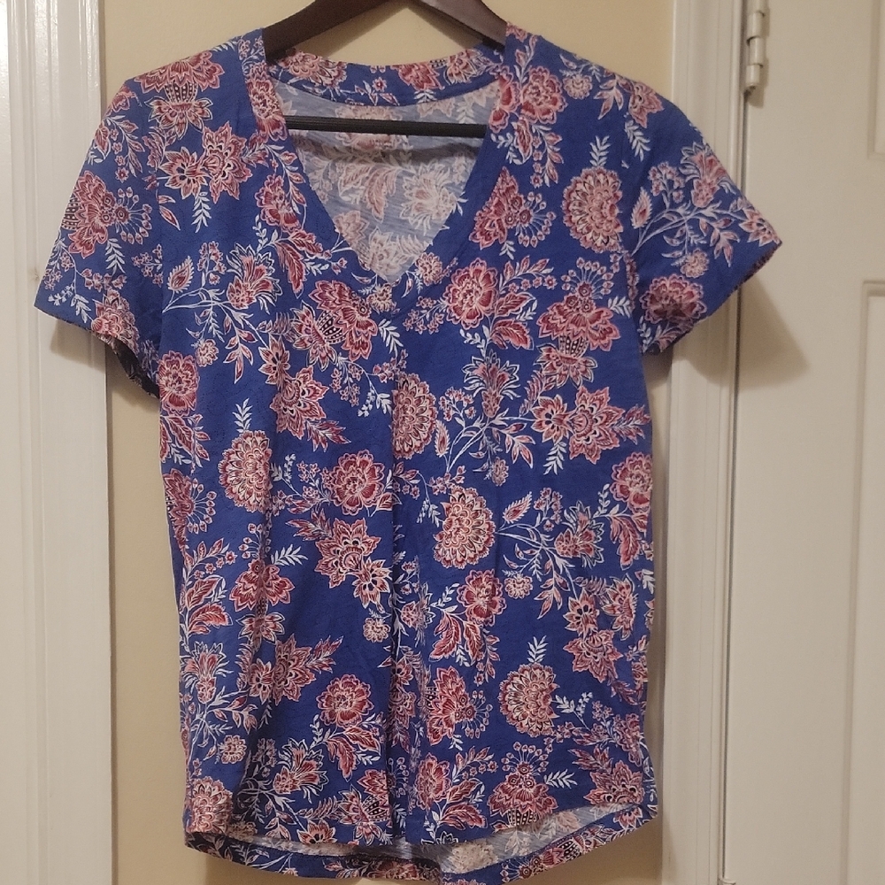 LOFT Blue Floral Short Sleeve Tee